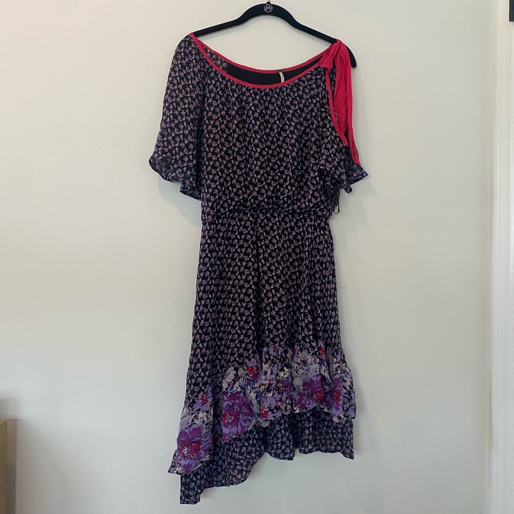 VINTAGE Free People Purple Floral Asymmetrical Midi Dress